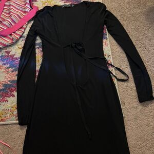 Pretty little thing black front tie mini dress 4